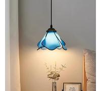 Tiffany Style Blue Glass Pendant Light - Vintage Decorative Hanging Lamp for Living Room & Corridor E27 Chandelier Fixture Elegant Home Lighting (Model A)