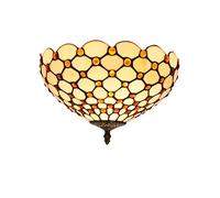 Tiffany Style Ceiling Fixture Lamp 17 Inch Stained Glass Crystal Bead Handmade Ceiling Light Vintage Lights for Living Room Bedroom