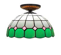 Tiffany Style Ceiling Fixture Lamp Semi Flush Mount 12-Inch Stained Glass Mediterranean Green Shade Pendant Hanging 1 Light Corridor Balcony Lighting,E27,40W