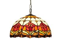 Tiffany Style Ceiling Light, 12 Inch Stained Glass Hanging Pendant Light Red Tulips Vintage Decor Chandelier for Kitchen Island Dining Living Room Bedroom Corridor