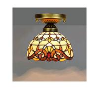 Tiffany Style Ceiling Light 8 inch Stained Glass Lampshade Semi-Flush Mount Retro Lighting Fixture Edison E27 Base for Kitchen Island Hallway Stairway Bedroom Cloakroom Garage,E