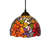 Tiffany Style Ceiling Light, 8 Inch Stained Glass Pendant Light Brilliant Rose Vintage Decor Hanging Chandelier for Kitchen Island Dining Living Room Bedroom Corridor