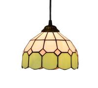 Tiffany Style Ceiling Light, 8 Inch Stained Glass Pendant Light Green Lattice Vintage Decor Hanging Chandelier for Kitchen Island Dining Living Room Bedroom Corridor