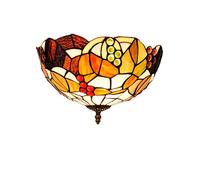 Tiffany Style Ceiling Light Fixtures Semi Flush Mount 12 Inch Antique Pastoral Stained Glass Sun Flower Lampshade 2 Bulb for Living Room Bedroom Restaurant