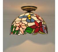 Tiffany Style Ceiling Light, Handcrafted Flower Glass Lampshade, Vintage Mediterranean Ceiling Lamp for Dining Room and Living Room E27 Illumination