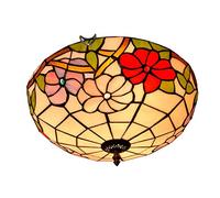 Tiffany Style Ceiling Light Pastoral Floral Handmade Stained Glass Semi Flush Ceiling Lamp 16-Inch Vintage LED Art Lighting for Bedroom Living Room, E27, 40CM