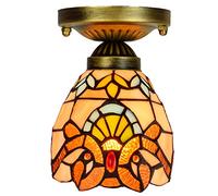 Tiffany Style Ceiling Light, Small Stained Glass Uplighter Lamp, 6 Inch Yellow Baroque Vintage Chandelier for Living Dining Room Bedroom Corridor