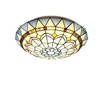 Tiffany Style Ceiling Lights Flush Mount, Vintage Stained Glass Hallway Ceiling Lamp, E27 Bulb Retro Round Shade Ceiling Lighting Fixtures for Bedroom Living Room,J,40cm