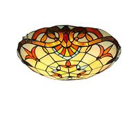 Tiffany Style Ceiling Lights Flush Mount, Vintage Stained Glass Hallway Ceiling Lamp, E27 Bulb Retro Round Shade Ceiling Lighting Fixtures for Bedroom Living Room,B,30cm