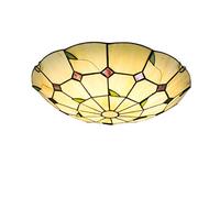Tiffany Style Ceiling Lights Flush Mount, Vintage Stained Glass Hallway Ceiling Lamp, E27 Bulb Retro Round Shade Ceiling Lighting Fixtures for Bedroom Living Room,A,40cm