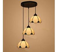 Tiffany Style Chandelier, 3-Light Colorful Glass Pendant Light, Retro Decorative Ceiling Fixture for Dining Room, Living Room, Bedroom, Vintage Home Decor