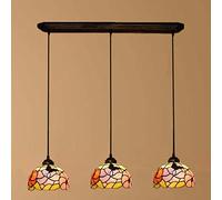 Tiffany Style Chandelier 3 Light Stained Glass Pendant Vintage Hanging Ceiling Fixture for Dining Room Living Room Bedroom Decor (Color: 19)