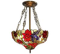 Tiffany Style Chandeliers, 16 Inch Wide Stained Glass Shade Ceiling Light Fixture, 3 Light, Vintage Romantic Pendant Hanging Lamp for Dining Room Kitchen Island Bedroom Living Room,A