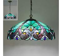tiffany-style chandeliers, multicolor stained glass pendant lighting fixture with 16 inch lamp shade, 1 lights rustic dining room ceiling hanging lamps for bedroom living room, green,b