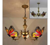 Tiffany Style Chandeliers, Stained Glass Butterfly Pendant Lighting Fixture with Lamp Shade, Rustic Ceiling Hanging Lamps for Bedroom Living Room Dining Room,Multicolor,A