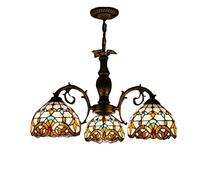 Tiffany Style Chandeliers Vintage Baroque 3 Heads Stained Glass 8 Inch Shade Ceiling Hanging Light Fixtures Pendant Lamp for Bedroom Living Room