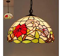 Tiffany Style Chandeliers, Vintage Stained Glass Ceiling Light Fixtures with Lamp Shade,Retro Farmhouse Decoration Pendant Hanging Lighting for Living Room Bedroom [Energy Class A ++],G