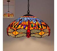 Tiffany Style Chandeliers, Vintage Stained Glass Ceiling Light Fixtures with Lamp Shade,Retro Farmhouse Decoration Pendant Hanging Lighting for Living Room Bedroom [Energy Class A ++],U