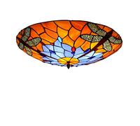 Tiffany Style Dragonfly Ceiling Light Flush Mount, Stained Glass Shade Ceiling Lamp, Vintage Decor Chandeliers Light for Bedroom Living Room Kitchen Hallway Lighting,30cm