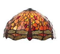 Tiffany Style Dragonfly Stained Glass Lampshade, 30 cm Diameter, Orange and Red, 10 mm Ring (Shade Only)