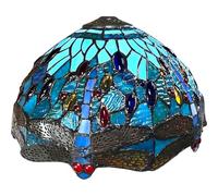 Tiffany Style Dragonfly Stained Glass Lampshade, 40 cm Diameter, Aqua Blue, 10 mm Ring (Shade Only) (Blue, 8 inch)