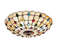 Tiffany Style Flush Mount Ceiling Light Natural Shell Shade LED Ceiling Lamp Hand-Made Stained Glass Decoration Pendant Light for Bedroom Living Room Kitchen Dining Room Hotel Cafe,21 inch