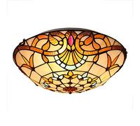 Tiffany Style Flush Mount Ceiling Lights 16 Inch Vintage Baroque Stained Glass Shade Hand-Made Art Deco Ceiling Hanging Light for Living Room