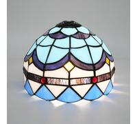 Tiffany Style Lamp Shade Replacement 8 Inch Stained Glass Ceiling Light Shade Blue Feathers Handcrafted Dome Small Lampshade for Beside Table Lamps Pendant Lights Chandeliers