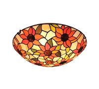 Tiffany Style LED Ceiling Lamp Sunflower Round Stained Glass 16 Inch Shade Ceiling Light Flush Mount Fixtures Light for Bedroom Living Room,12Inch