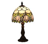 Tiffany Style Mini Accent Lamp Yellow Green Pink Floral Tulip Flower Antique Vintage Bedside Nightstand 15" Tall 8" Wide Décor Handmade Gift, Multicolored