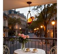 Tiffany Style Parrot Pendant Lamps 1-Light Stained Glass Ceiling Hanging Lights for Balcony Hallway Bedroom Study Cafe Bar,Red