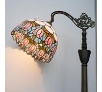 Tiffany Style Pastoral Tulip Floor Lamp - Adjustable Gooseneck Reading Light with Pink White & Green Stained Glass for Bedroom & Living Room Corner Décor