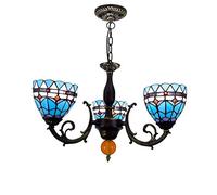 Tiffany-Style Retro Ceiling Light - Stained Glass Chandelier for Living Room Dining Room & Bedroom Elegant Wrought Iron Fixture Vintage Crystal Decorative Lamp