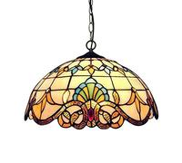 Tiffany Style Retro Chandelier Colorful Stained Glass Pendant Light Rustic Ceiling Lamp for Bedroom and Living Room Decor 40cm Hanging Light Fixture