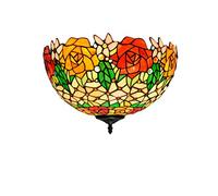 Tiffany Style Semi Flush Ceiling Light 16 Inch Stained Glass Showy Rose Lampshade Ceiling Lamp for Living Room Bedroom Hotel, E27