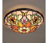 Tiffany Style Semi Flush Ceiling Light Glass Shade Flower Led Ceiling Lamp Handmade Antique Pendant Hanging Lights for Dining Room Living Room,B