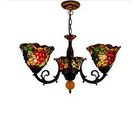 Tiffany Style Stained Glass 3 Heads Chandeliers Red Green Grape 8 Inch Shade Ceiling Hanging Light Fixtures Pendant Lamp for Living Room Bedroom,Black Glass