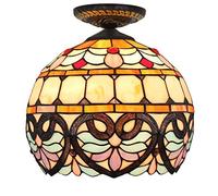Tiffany-Style Stained Glass Chandelier 12" Ceiling Light Baroque Glass Shade Elegant Home Lighting Unique Decorative Ceiling Fixture for Living Room Dining Room and Hallway
