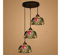 Tiffany Style Stained Glass Grape Chandelier - 8" Vintage Pendant Light Adjustable E27 Ceiling Fixture for Living Room Bedroom Dining Room - Elegant 3-Light Design