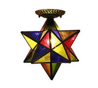 Tiffany Style Star Ceiling Light Flush Mount, Stained Glass Hallway Mini Ceiling Lamp, 1 Light,Vintage LED Ceiling Pendant Lighting Fixtures for Living room Bedroom [Energy Class A ++],Orange,30cm