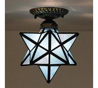 Tiffany Style Star Ceiling Light Flush Mount, Stained Glass Hallway Mini Ceiling Lamp, 1 Light,Vintage LED Ceiling Pendant Lighting Fixtures for Living room Bedroom [Energy Class A ++],Orange,30cm