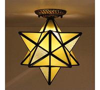 Tiffany Style Star Ceiling Light Flush Mount, Stained Glass Hallway Mini Ceiling Lamp, 1 Light,Vintage LED Ceiling Pendant Lighting Fixtures for Living room Bedroom [Energy Class A ++],Orange,30cm
