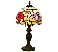 Tiffany Style Table Lamp - 8 Inch Stained Glass Shade with Red, Pink & Blue Morning Glory Design - Elegant Desk Lamp for Living Room, Kids' Bedroom & Hotel Decor