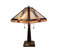 Tiffany Style Table Lamp Banker Mission 23" Tall Stained Glass Tan Blue Orange Brown Vintage Antique Light Décor Nightstand Living Room Bedroom Handmade Gift AM244TL14B Amora Lighting