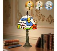 Tiffany Style Table Lamp for Bedroom - Remote Control Stained Glass Lamp with Timer, Stepless Dimmable and Colorful Glass Shade Bedside Lamps for Living Room Office, Bulb Included (Hummingbird)