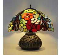 Tiffany Style Table Lamp with Dragonfly Base and Rose Stained Glass Lampshade, Elegant Desk Light for Bedroom, Living Room, and Office