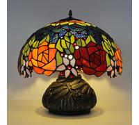 Tiffany Style Table Lamp with Dragonfly Base and Rose Stained Glass Lampshade, Elegant Desk Light for Bedroom, Living Room, and Office