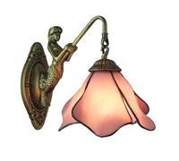 Tiffany Style Vintage Stained Glass Wall Sconce Lamp Solid Color Blue & Pink Flower Shade Elegant Lighting for Bathroom Bedroom Hallway Garage Bedside Reading