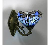 Tiffany Style Wall Sconce, 20cm Stained Glass Shade Wall Lamp, E27 Bulb, Metal Decorative Bedside Wall Light for Living Room Bedroom Bathroom Hallway,A