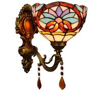 Tiffany Style Wall Sconce, 8 Inch Stained Glass Crystal Wall Mount Light Vintage Decorative Heart Bedside Lamps For Bedroom Room Corridor Stairways